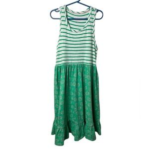 Boden Dress Strawberry Print Green and White Striped Girls 8-9Y